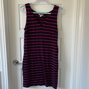 Navy and red striped body con dress.
